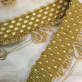 antique french picot trim gold cream basket weave tassels vintage passementerie