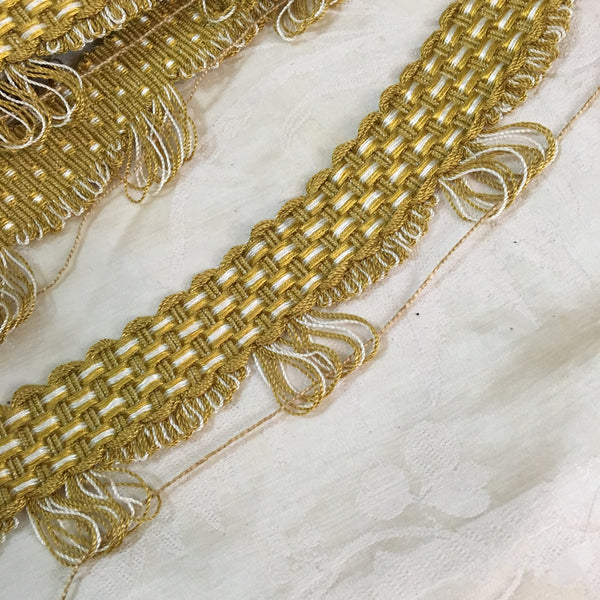 antique french picot trim gold cream basket weave tassels vintage passementerie