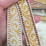 antique french renaissance tudor woven gold cream brown trim ribbon passementerie galon