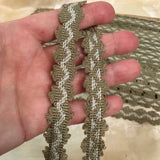 antique moss olive green dove grey zig zag picot trim