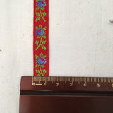 blue ombre roses red green vintage french jacquard ribbon width 12mm