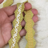 antique french grosgrain trim green gold cream zig zag picot vintage costuming ribbon