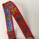 blue ombre roses red green vintage french jacquard ribbon