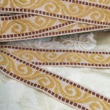 antique french renaissance tudor woven gold cream brown trim ribbon passementerie galon