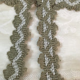 antique moss olive green dove grey zig zag picot trim