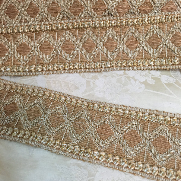antique gold cream wide french trim diamond gimp motif regency victorian geometric