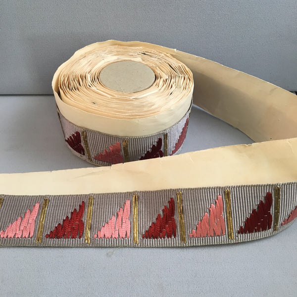 antique art deco grey  pink red gold antique french grosgrain ribbon