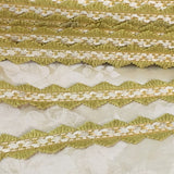 antique french grosgrain trim green gold cream zig zag picot vintage costuming ribbon