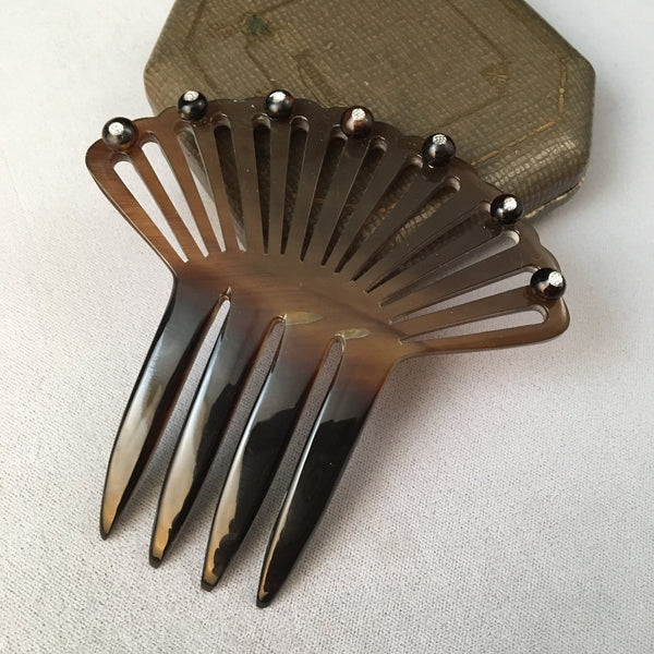 antique auburn brown horn hair comb victorian civil war accessory  