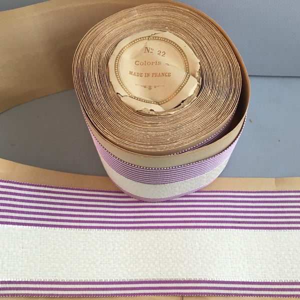antique victorian french grosgrain raffia ribbon millinery purple ivory