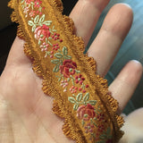 vintage french ribbon ombre pink roses sage green vines stepped picot edge rayon silk wide