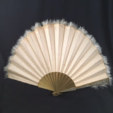 antique victorian edwardian chinese hand painted silk ostrich marabou feather court fan eventail back
