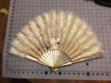 antique victorian edwardian chinese hand painted silk ostrich marabou feather court fan eventail measurements