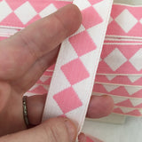 single harlequin diamond pink white ribbon trim antique vintage pin up girl french