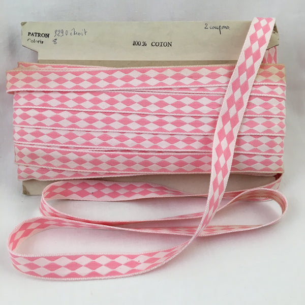 vintage pink white french harlequin diamond ribbon
