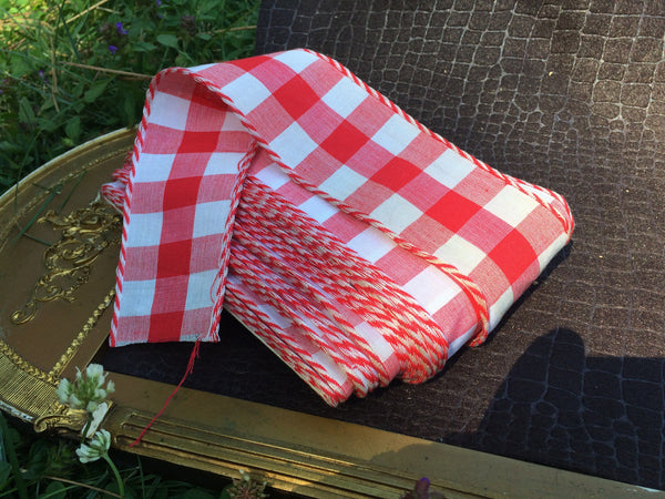 High End FRENCH GINGHAM Checks Wide Ribbon Retro ROCKABILLY Millinery Vintage Costuming Belt Cotton Red White 1940s Pin Up Girl Burlesque