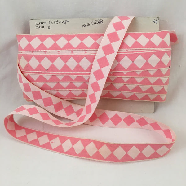 single harlequin diamond pink white ribbon trim antique vintage pin up girl french