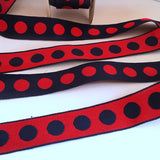 FRENCH Black Red 1" Large Polka Dot Ribbon Circus Clown Vintage Costuming Cotton 1940s Pin Up Girl Burlesque Showgirl