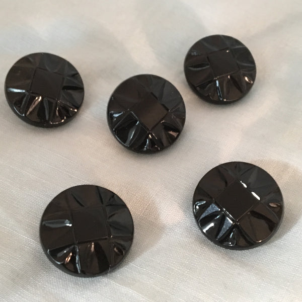 Antique Czech Glass Buttons Black Mourning 3/4”