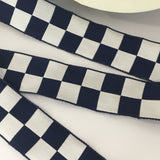 Vintage 1.5" French Navy Blue White Checked Gingham Jacquard