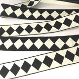FRENCH Black White Single HARLEQUIN JESTER Square Diamond 1.5" Ribbon Circus Clown Vintage Costuming Cotton 1940s Pin Up Girl Burlesque Showgirl