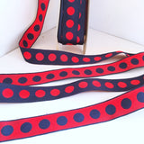 FRENCH Navy Blue Red 1" Large Polka Dot Ribbon Circus Clown Vintage Costuming Cotton 1940s Pin Up Girl Burlesque Showgirl