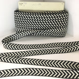Vintage FRENCH Black Off White 1" Wide CHEVRON Va Va Voom Ribbon Circus Clown Costuming Belt Cotton 1950s Pin Up Girl Stage Burlesque