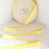 FRENCH Daisy Yellow White 1" Large Polka Dot Ribbon Circus Clown Vintage Costuming Cotton 1940s Pin Up Girl Burlesque Showgirl