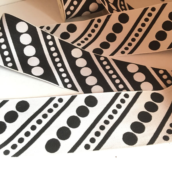 Vintage FRENCH Black White Diagonal 3" Wide POLKA DOTS Rockabilly Ribbon Circus Costuming Belt Belting Cotton 1950s Pin Up Girl Stage Burlesque Hot