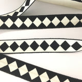 FRENCH Black White Single HARLEQUIN JESTER Square Diamond 1" Ribbon Circus Clown Vintage Costuming Cotton 1940s Pin Up Girl Burlesque Showgirl