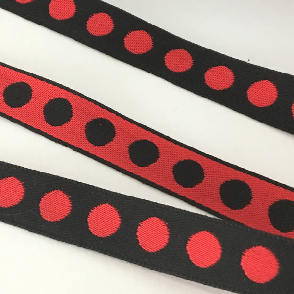FRENCH Black Red 5/8" Large Polka Dot Ribbon Circus Clown Vintage Costuming Cotton 1940s Pin Up Girl Burlesque Showgirl