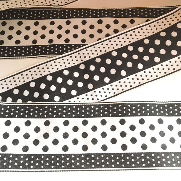 Vintage FRENCH Black White 3" Wide POLKA DOTS Rockabilly Ribbon Circus Clown Costuming Belt Cotton 1950s Pin Up Girl Stage Burlesque Hot