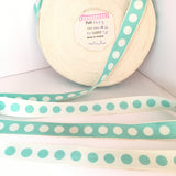 FRENCH TIFFANY BLUE White 1" Large Polka Dot Ribbon Circus Clown Vintage Costuming Cotton 1940s Pin Up Girl Burlesque Showgirl