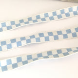 FRENCH Sky Blue White CHECKERED Gingham JESTER 2/3" Ribbon Circus Clown Vintage Costuming Cotton 1940s Pin Up Girl Burlesque Showgirl Rockabilly