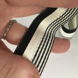 FRENCH Black White Seersucker Ruffle 1" Ribbon Striped Vintage Costuming Cotton 1940s Pin Up Girl Burlesque Showgirl