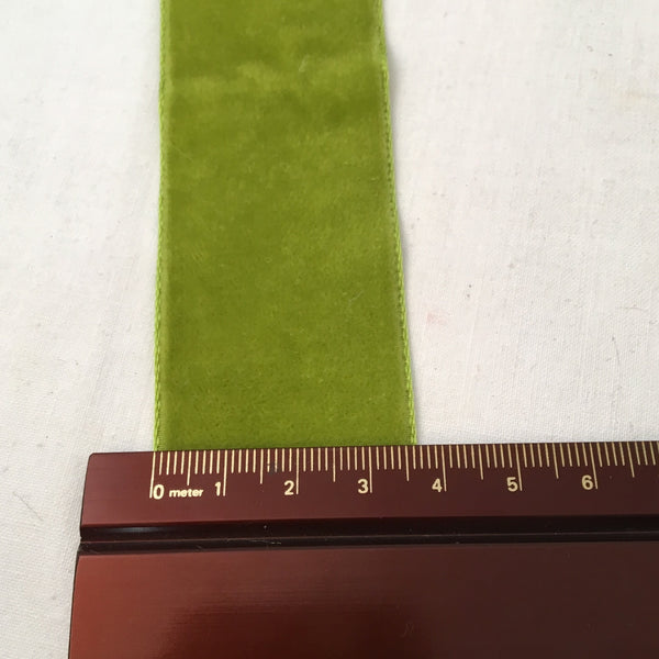 vintage rayon satin back velvet ribbon 1 moss green woven edge 1yd France