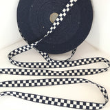 Vintage 5/8" French Navy Blue White Checked Gingham Jacquard