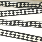 FRENCH Black White Double HARLEQUIN JESTER Diamond 5/8" Ribbon Circus Clown Vintage Costuming Cotton 1940s Pin Up Girl Burlesque Showgirl