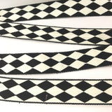 FRENCH Black White Double HARLEQUIN JESTER Diamond 1" Ribbon Circus Clown Vintage Costuming Cotton 1940s Pin Up Girl Burlesque Showgirl