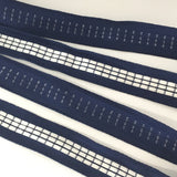 Vintage 7/8" French Navy Blue White Checked Gingham Jacquard