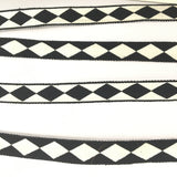 FRENCH Black White Single HARLEQUIN JESTER Diamond 5/8" Ribbon Circus Clown Vintage Costuming Cotton 1940s Pin Up Girl Burlesque Showgirl