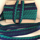 Vintage 3/4" French Navy Blue Emerald Green WAVES Stretch Jacquard