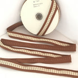Vintage 7/8" French Brown White Checked Gingham Jacquard