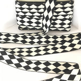 FRENCH Black White Double HARLEQUIN JESTER Diamond 1.5" Ribbon Circus Clown Vintage Costuming Cotton 1940s Pin Up Girl Burlesque Showgirl