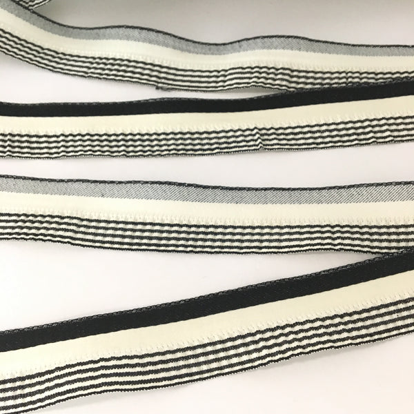 FRENCH Black White Seersucker Ruffle 1" Ribbon Striped Vintage Costuming Cotton 1940s Pin Up Girl Burlesque Showgirl