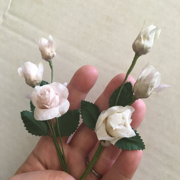 antique french silk millinery flower roses silver grey
