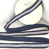Vintage 7/8" French Navy Blue White Checked Gingham Jacquard