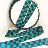 Vintage 1.5" French Navy Blue Emerald Green Checked Gingham Jacquard