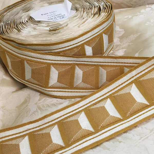 antique art deco geometric squares puffy trim ribbon lyon france mustard yellow gold white