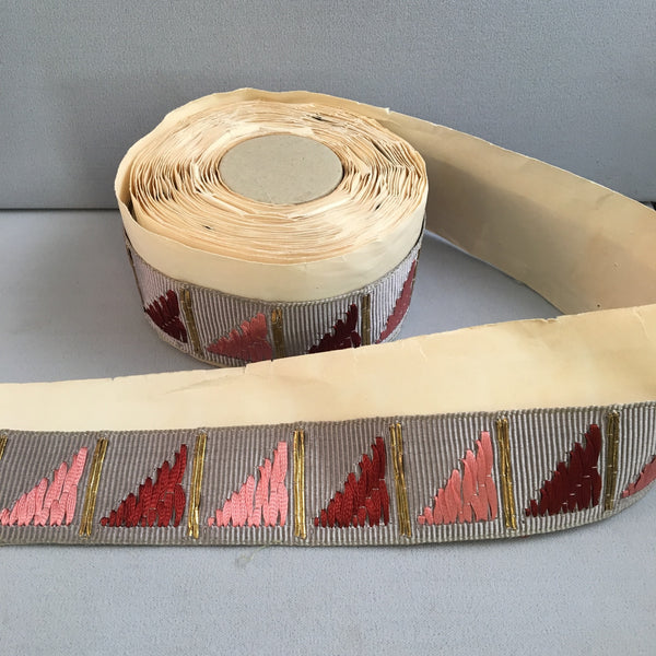 antique art deco grey  pink red gold antique french grosgrain ribbon